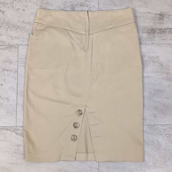 Le Chateau Khaki Pencil Skirt Button Slit Pockets Stretch Vintage Y2K Neutral - Picture 4 of 12